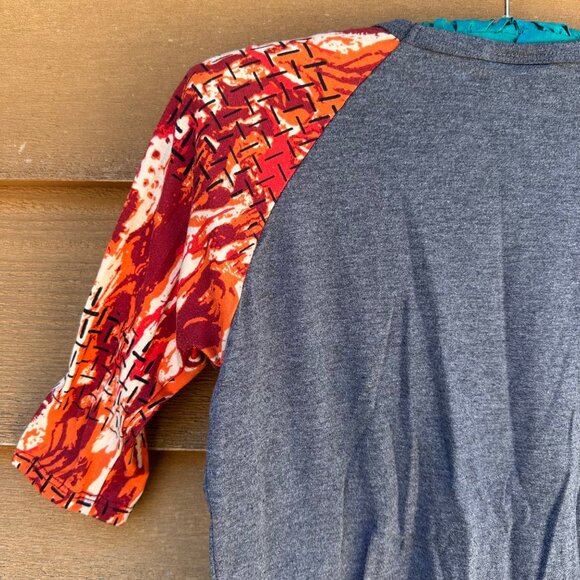Lularoe Girls Size 10 Baseball Tee Gray With Red & Orange Printed Sleeves - Picture 7 of 9